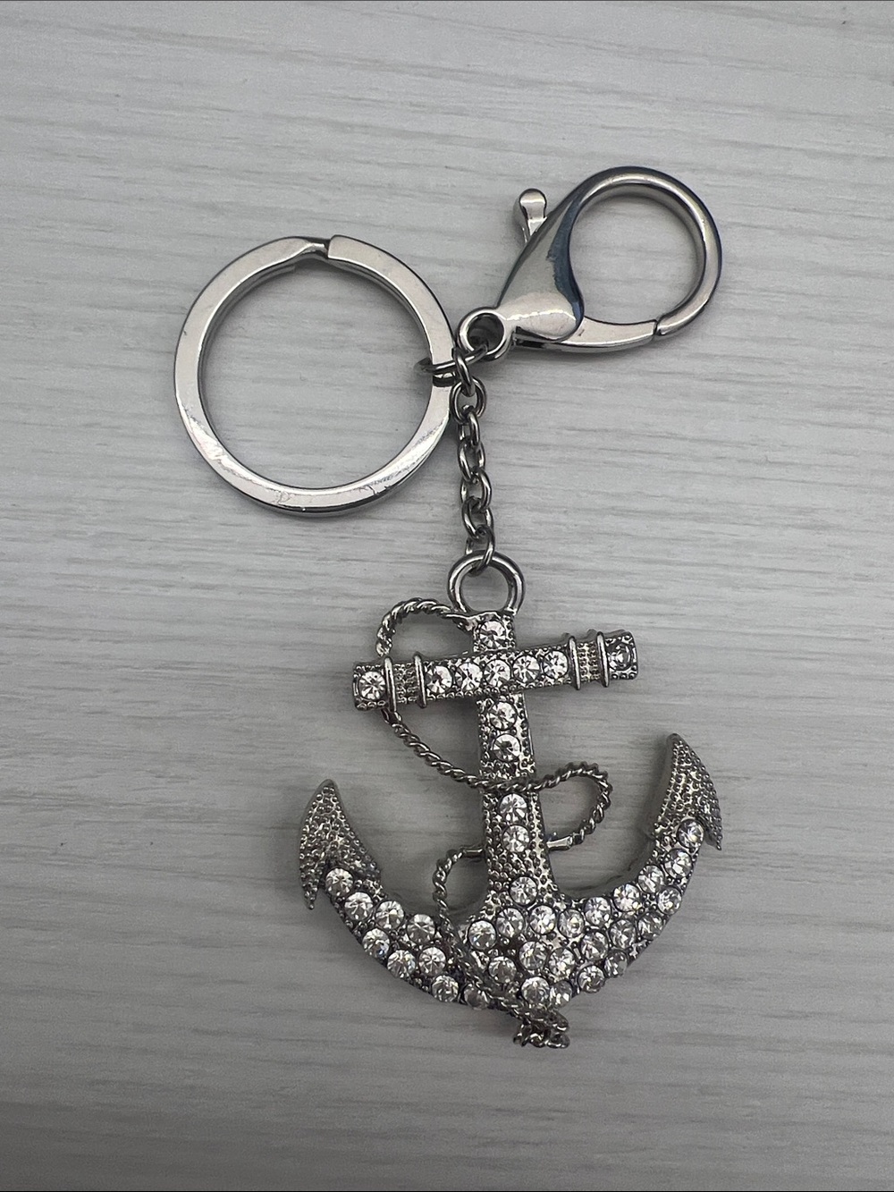 Rhinestone Anchor Keychain - purse charm Silver Sparkle